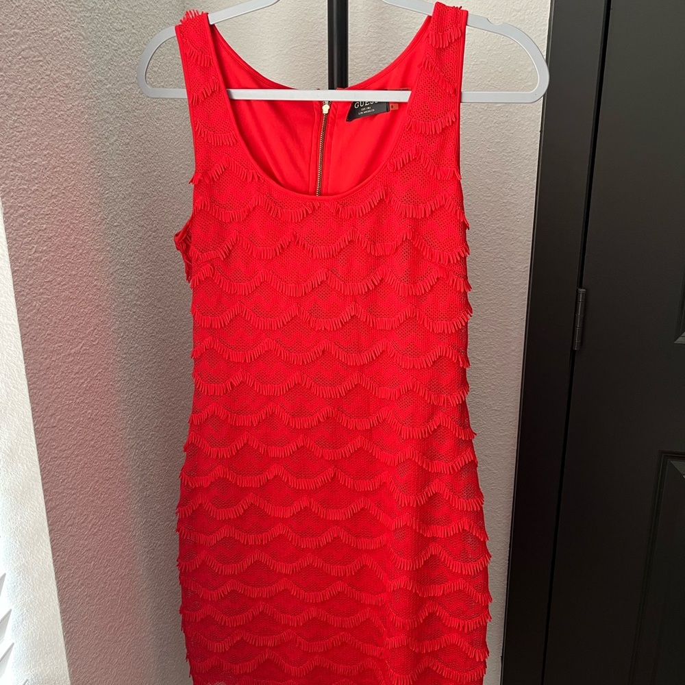 Guess Vibrant Red Textured Mini Dress